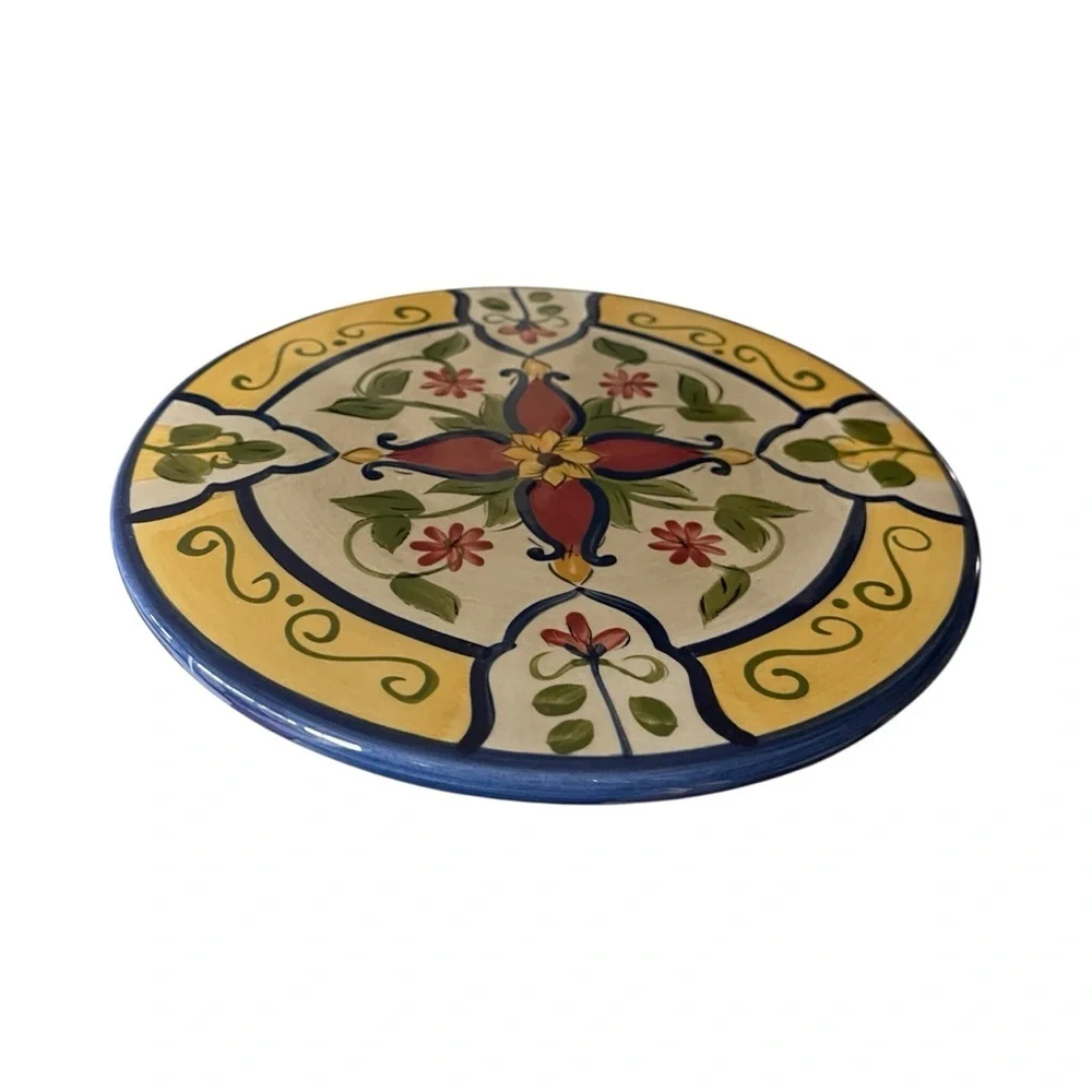 Pier 1 Vallarta Hand Painted Round Hot Plate 8” Trivet Floral Kitchen Decor